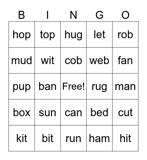 CVC Word Bingo Card