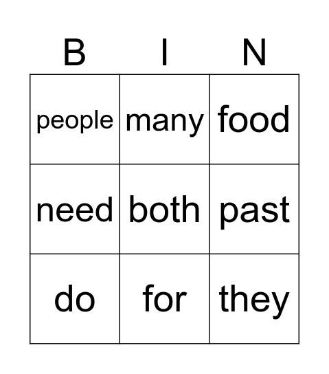 Unit 3 Words Bingo Card