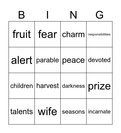 33rd Sunday in Ordinary Time year A Bingo Card