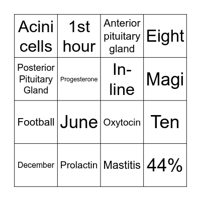 Breastfeeding Bingo Card
