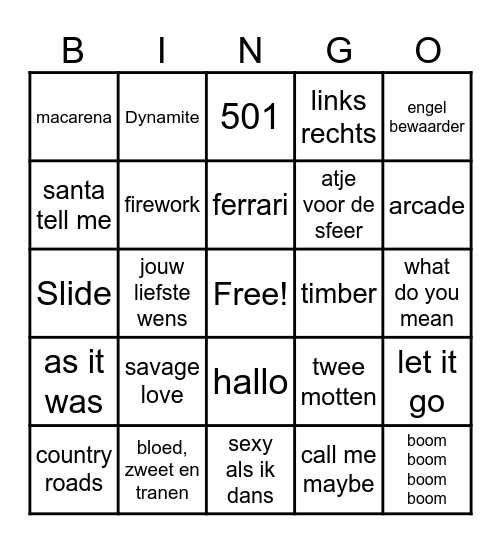 Muziek Bingo Card