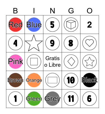 Spanish Numbers Colors Shapes Bingo Card