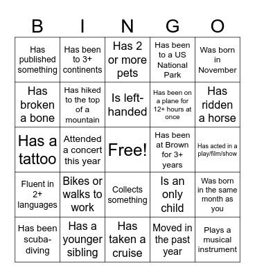 Human Bingo Card