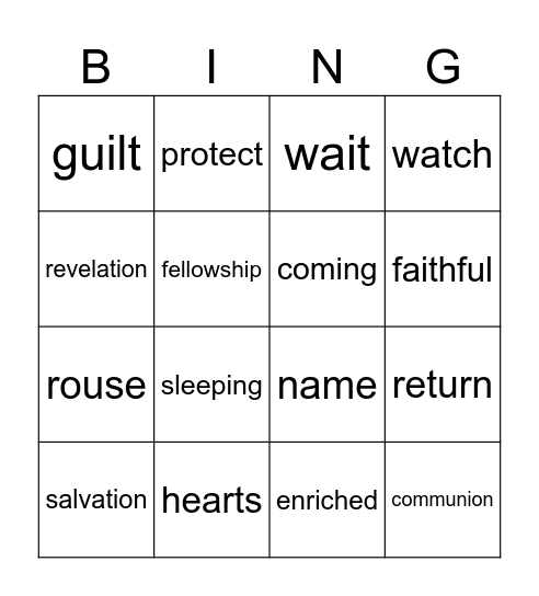 First Sunday of Advent year B Bingo Card