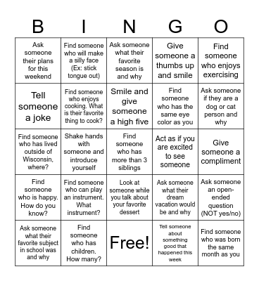 Social Skills Bingo Card