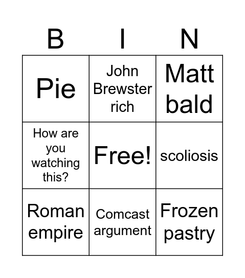 Parents Bingo Card