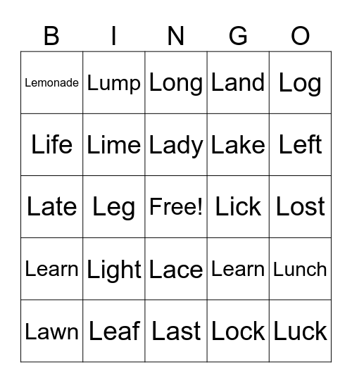 L Articulation Bingo Card