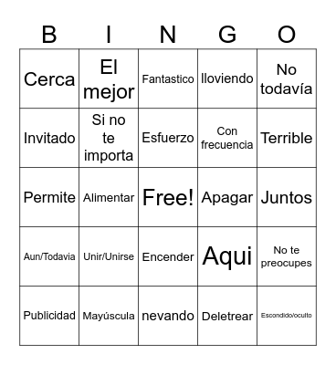 Key Words B: Match Bingo Card