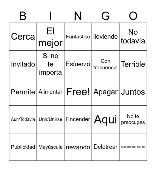 Key Words B: Match Bingo Card