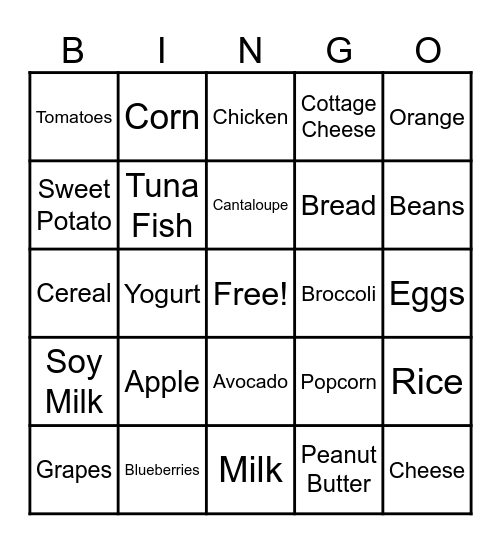 MyPlate Bingo Card