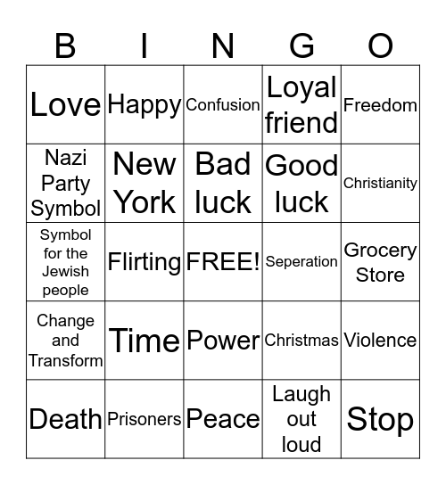 Symbolism Bingo Card