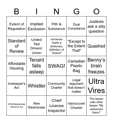 Vacancy Control Bingo Card