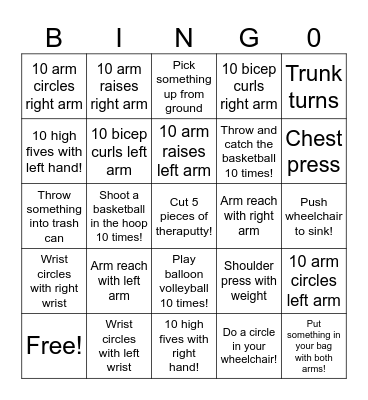 Chair Activity Bingo Card