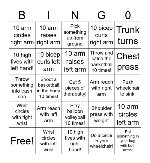 Chair Activity Bingo Card