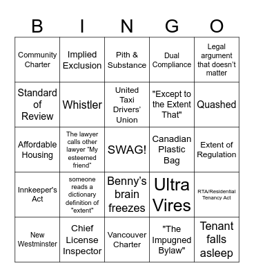 Vacancy Control Bingo Card