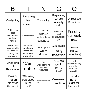 David's Touchpoint Bingo Card