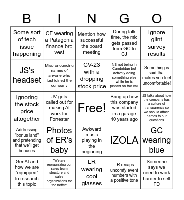 Company Meeting Bingo Card