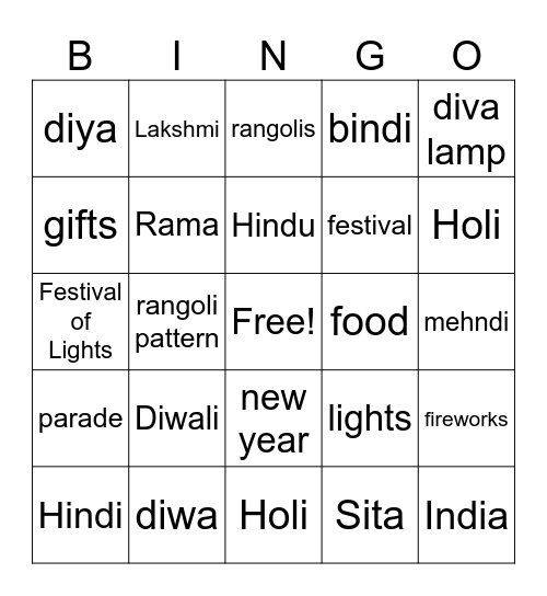 Diwali Findability Bingo Card