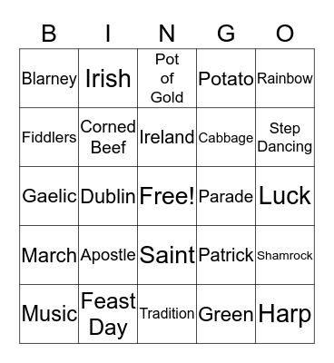 St. Patrick's Bingo Card