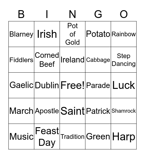 St. Patrick's Bingo Card
