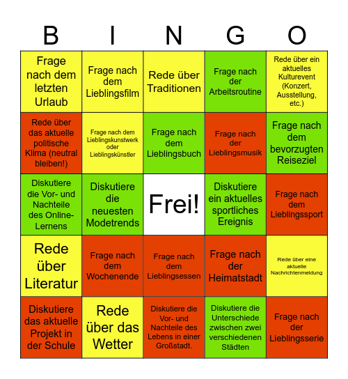 Small-Talk Bingo Card