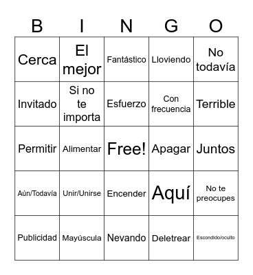 Key Words B: Match Bingo Card