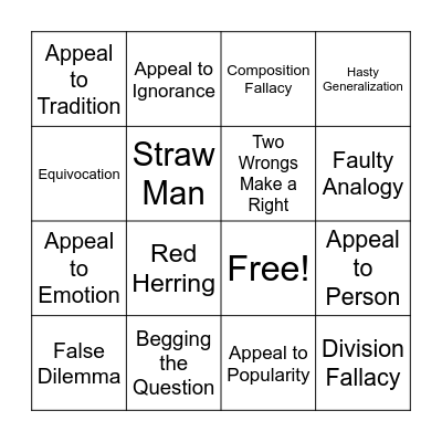 Logical Fallacy Bingo Card