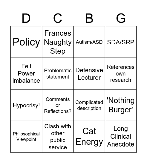 DClin Bingo Card