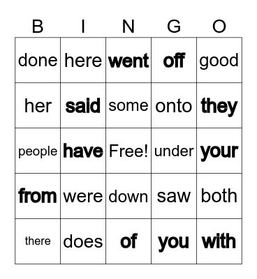 First Grade Red Words Trimester 1 Bingo Card
