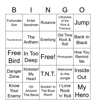 Rock 2 Bingo Card