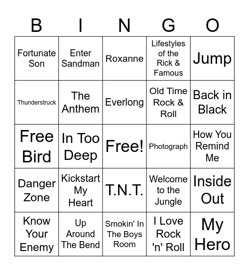 Rock 2 Bingo Card