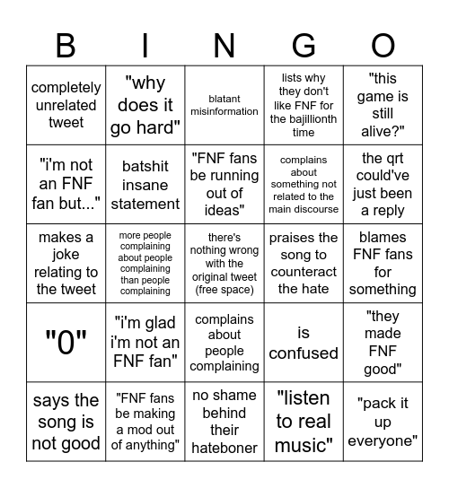 "QRTs On an FNF Tweet That Left The Target Audience" Bingo Card