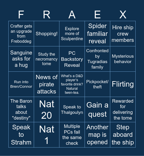 Fraexildon Bingo Card