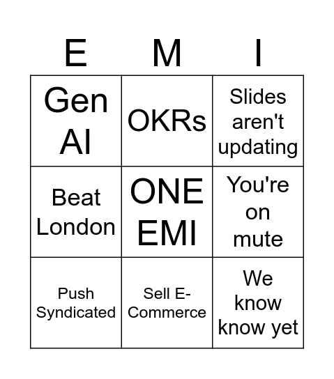 Quarterly Bingo Card