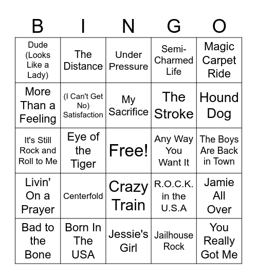 Rock 3 Bingo Card