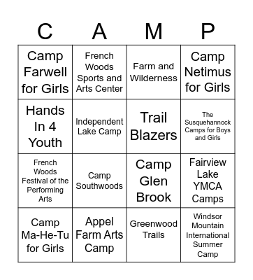 Anne Shore Camp Fair Bingo Card