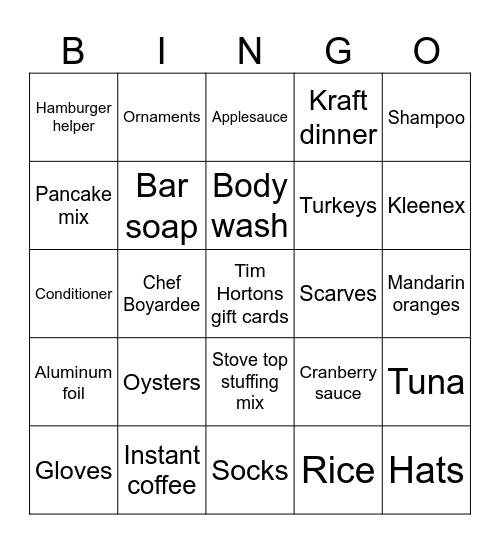 Giving Back Bingo Card