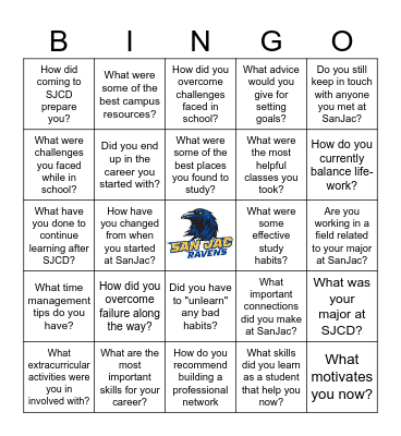 SanJac Alumni Meet & Greet Bingo Card