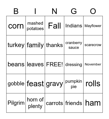 Thanksgiving Words Bingo Card
