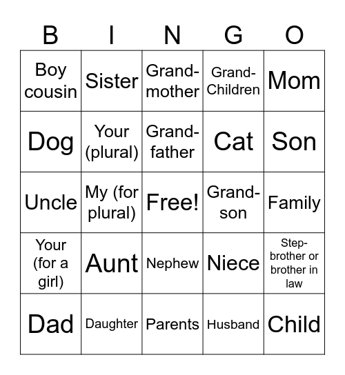 La famille Bingo Card