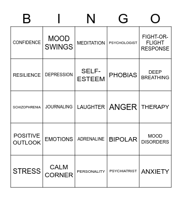 Mental Health Bingo Card