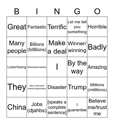 Trump Bingo Card