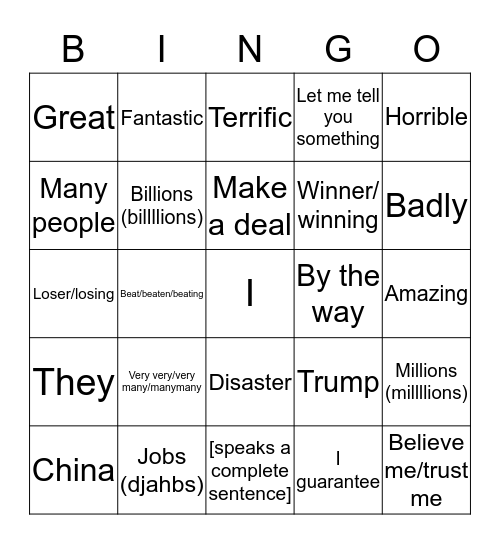 Trump Bingo Card