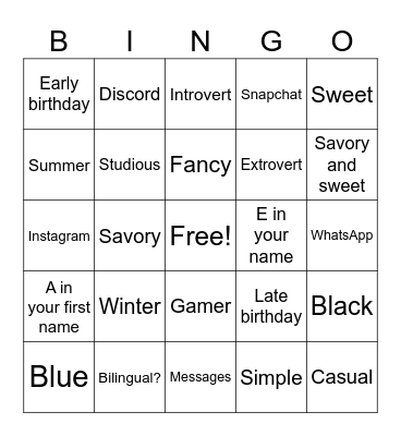 Untitled Bingo Card