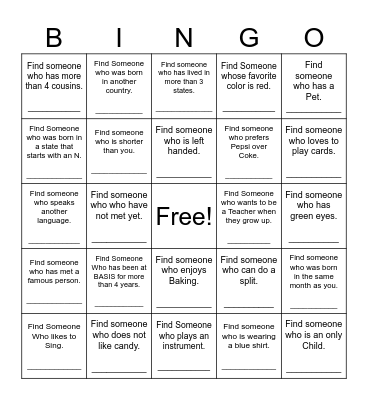 Find Someone Who Bingo Card