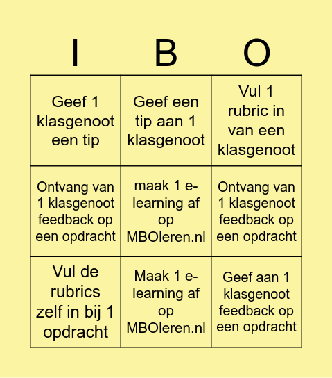 werkplaats Bingo Card