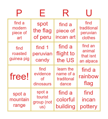 Peru 2023! Bingo Card