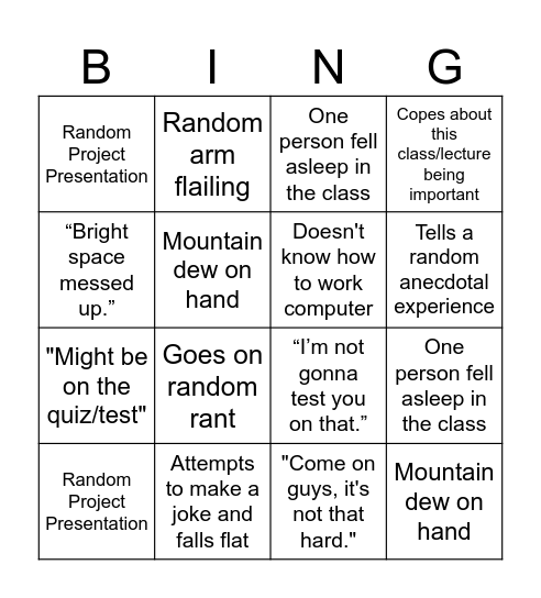 Calliguire Bingo Card
