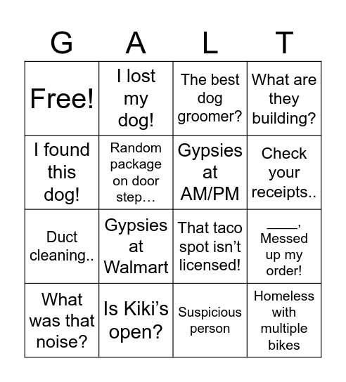 Friendly Neighborhood Galt Group Bingo Card