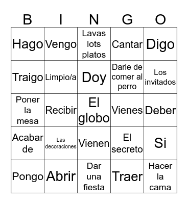 Spanish Bingo Card